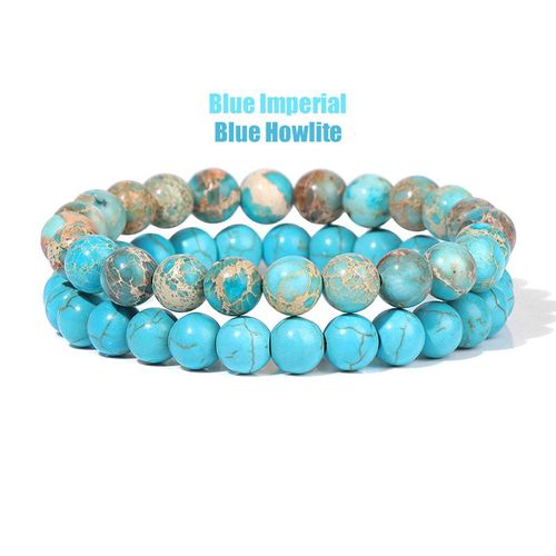Bracelets En Pierre Naturelle Pour Femmes Et Hommes, Ensemble De 2 Pièces, Perles D'agates De 8mm, Cristal Turquoise, Bijoux De Guérison