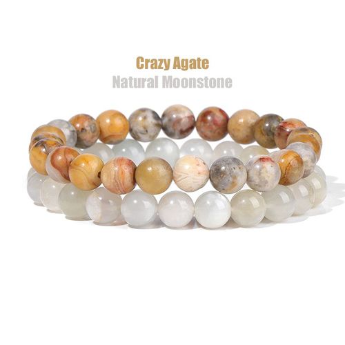 Bracelets En Pierre Naturelle Pour Femmes Et Hommes, Ensemble De 2 Pièces, Perles D'agates De 8mm, Cristal Turquoise, Bijoux De Guérison