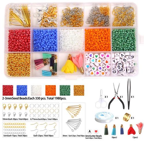 Boîte De Perles De Rocaille En Plastique, Ensemble Avec Outils, Pompon, Fil En Alliage, Boucle D'oreille, Kit De Bijoux, Fabrication Artisanale De Bracelets Et De Colliers, Vente En Gros