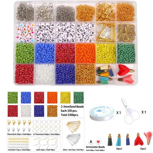 Boîte De Perles De Rocaille En Plastique, Ensemble Avec Outils, Pompon, Fil En Alliage, Boucle D'oreille, Kit De Bijoux, Fabrication Artisanale De Bracelets Et De Colliers, Vente En Gros