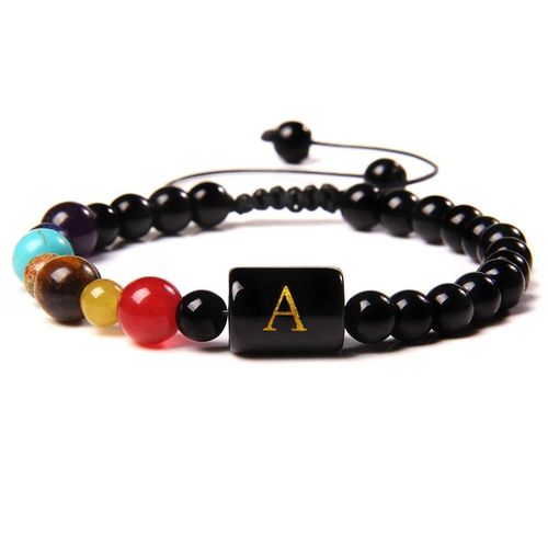 26 Bracelets À Breloques En Lettres Pour Hommes Et Femmes, Perles Naturelles Chakra Rouge Minéral, Agate Noire, Onyx ¿Il De Tigre, Bijoux