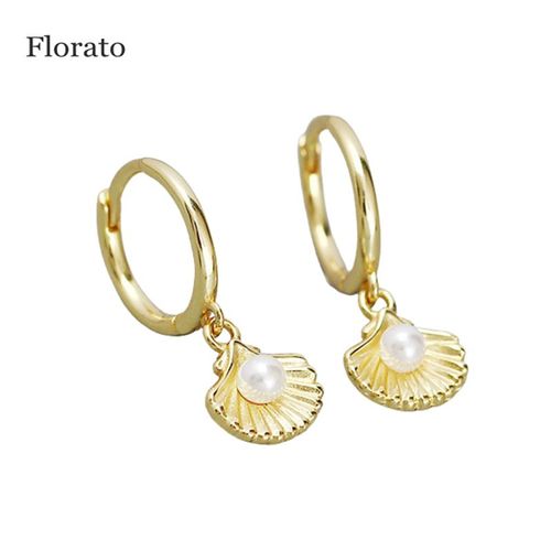 Florato-Boucles D'oreilles Créoles Rétro En Argent Regardé 925 Pour Femme, Boucle D'oreille, Coquille, Perle, Pendentif, Bijoux De Fête De Mariage, Mode