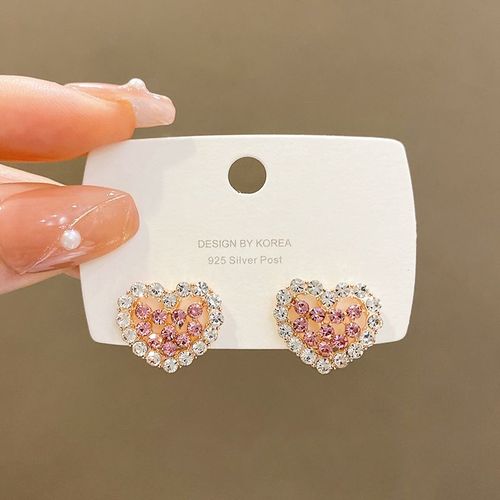 Boucles D'oreilles Coeur En Cristal Rose Pour Femmes, Mode Coréenne, Amour Creux, Biscuits Mignon, Charmant, Accessoires D'oreille, Nouveau, 2023