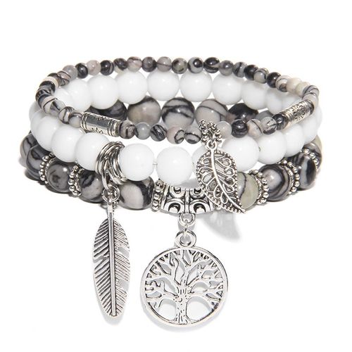 Bracelet À Breloques En Pierre Turquoise Bleue Pour Femme Et Homme, Bijoux De Guérison, Arbre De Vie, 3 Pièces