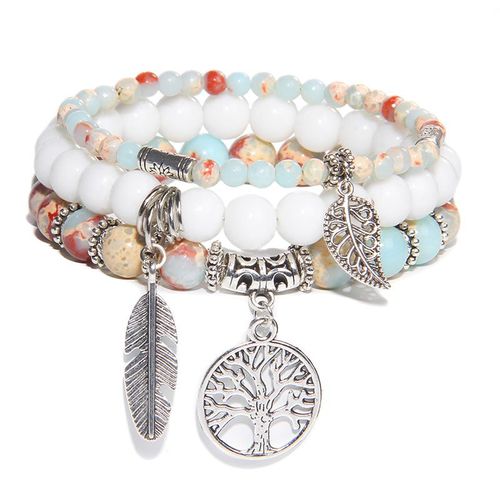 Bracelet À Breloques En Pierre Turquoise Bleue Pour Femme Et Homme, Bijoux De Guérison, Arbre De Vie, 3 Pièces