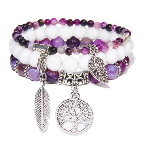 Bracelet À Breloques En Pierre Turquoise Bleue Pour Femme Et Homme, Bijoux De Guérison, Arbre De Vie, 3 Pièces