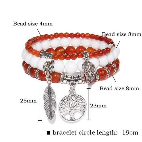 Bracelet À Breloques En Pierre Turquoise Bleue Pour Femme Et Homme, Bijoux De Guérison, Arbre De Vie, 3 Pièces