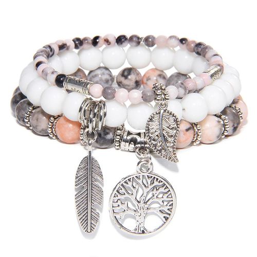 Bracelet À Breloques En Pierre Turquoise Bleue Pour Femme Et Homme, Bijoux De Guérison, Arbre De Vie, 3 Pièces