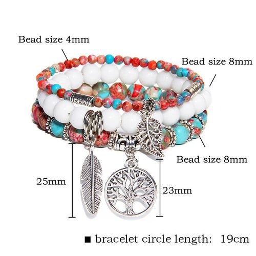 Bracelet À Breloques En Pierre Turquoise Bleue Pour Femme Et Homme, Bijoux De Guérison, Arbre De Vie, 3 Pièces