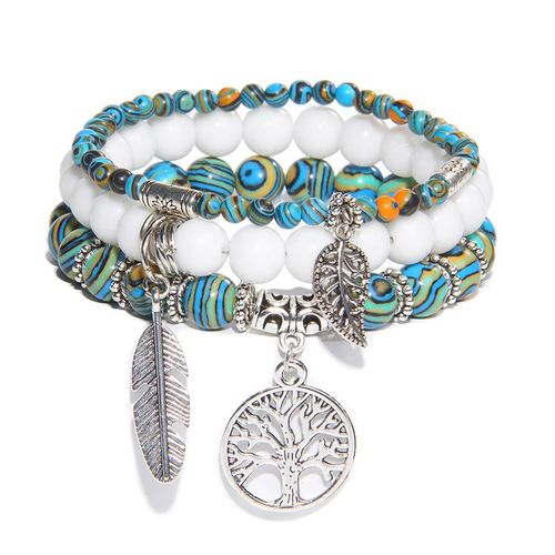 Bracelet À Breloques En Pierre Turquoise Bleue Pour Femme Et Homme, Bijoux De Guérison, Arbre De Vie, 3 Pièces