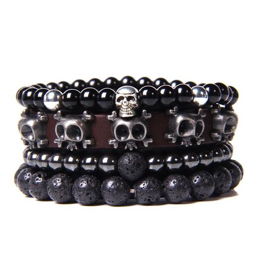 Ensemble De Bracelets En Labradorite Pour Hommes, Pierre De Sang Naturelle Noire De 8 Mm, Perles De Lave, Bijoux Élastiques Vintage Pour L'amitié