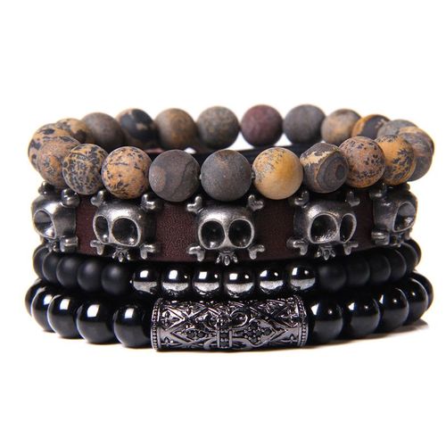 Ensemble De Bracelets En Labradorite Pour Hommes, Pierre De Sang Naturelle Noire De 8 Mm, Perles De Lave, Bijoux Élastiques Vintage Pour L'amitié
