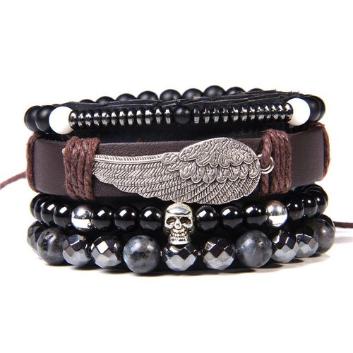 Ensemble De Bracelets En Labradorite Pour Hommes, Pierre De Sang Naturelle Noire De 8 Mm, Perles De Lave, Bijoux Élastiques Vintage Pour L'amitié
