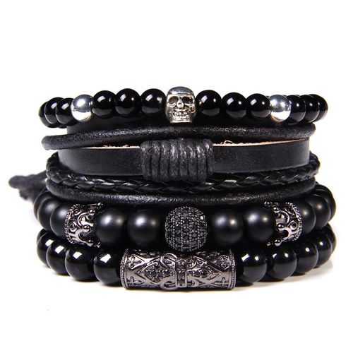 Ensemble De Bracelets En Labradorite Pour Hommes, Pierre De Sang Naturelle Noire De 8 Mm, Perles De Lave, Bijoux Élastiques Vintage Pour L'amitié