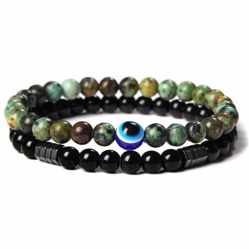 Ensemble De Bracelets En Onyx Pour Hommes Et Femmes, Perles Naturelles, 6mm, Style Africain, Fengshui, Noires, Extensibles