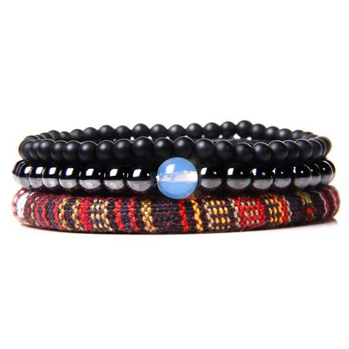 Ensemble De Bracelets En Labradorite Pour Hommes, Pierre De Sang Naturelle Noire De 8 Mm, Perles De Lave, Bijoux Élastiques Vintage Pour L'amitié