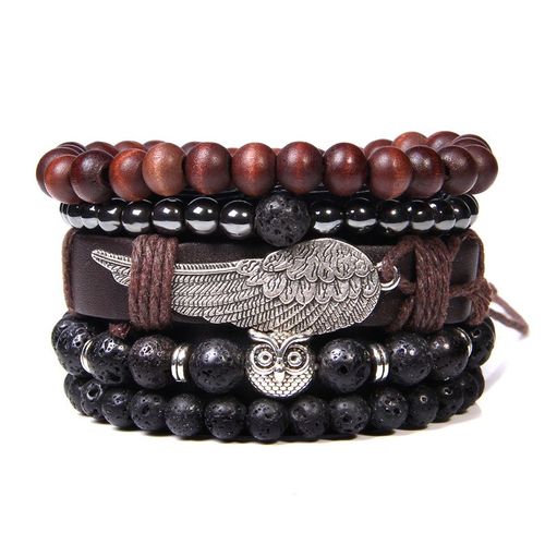 Ensemble De Bracelets En Labradorite Pour Hommes, Pierre De Sang Naturelle Noire De 8 Mm, Perles De Lave, Bijoux Élastiques Vintage Pour L'amitié