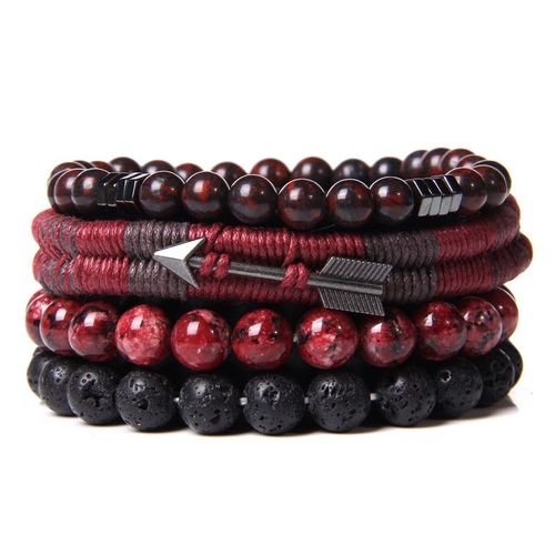 Ensemble De Bracelets En Labradorite Pour Hommes, Pierre De Sang Naturelle Noire De 8 Mm, Perles De Lave, Bijoux Élastiques Vintage Pour L'amitié