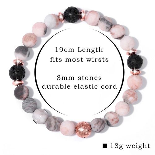 Bracelet En Pierre Naturelle De Zèbre Rose, Bijou De Guérison, Roche De Lave, Diffuseur D'huile Essentielle, Pour Femme Et Homme