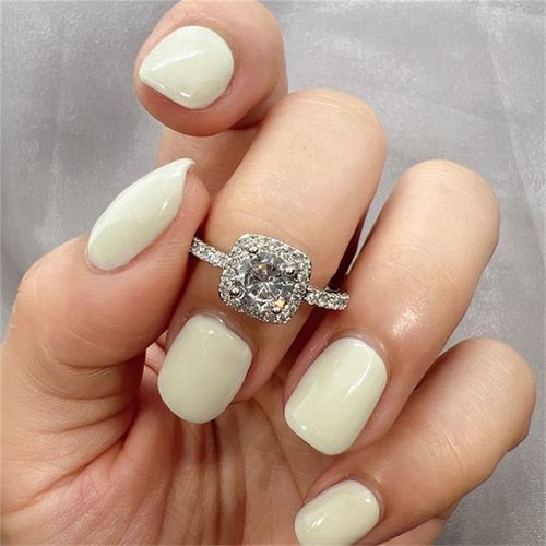 Bague En Cristal Blanc Pour Femme, Bijoux De Mariage De Luxe, Entièrement En Biscuits, Document Argenté, Dimensions En Métal, Doigts Âgés, Accessoires