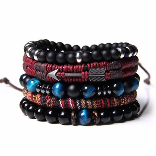 Ensemble De Bracelets En Labradorite Pour Hommes, Pierre De Sang Naturelle Noire De 8 Mm, Perles De Lave, Bijoux Élastiques Vintage Pour L'amitié