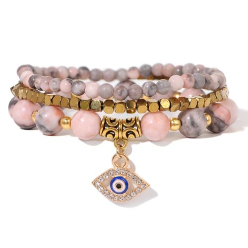 Bracelet Mauvais ¿Il Turc Chanceux Pour Hommes Et Femmes, Bracelets En Pierre De Mica Violet Naturel, Protection Des Bijoux, Ensemble De 3 Pièces
