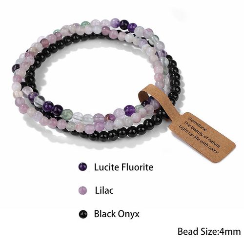 Ensemble De Bracelets En Pierre Pour Femmes Et Hommes, Perles De Gemme, Bracelets D'agates En Cristal, Étiquette De Souhait, Bijoux De Yoga Classiques, 4mm, 3 Pièces Par Ensemble