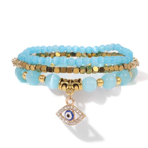 Bracelet Mauvais ¿Il Turc Chanceux Pour Hommes Et Femmes, Bracelets En Pierre De Mica Violet Naturel, Protection Des Bijoux, Ensemble De 3 Pièces