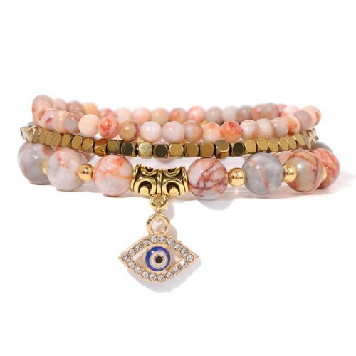 Bracelet Mauvais ¿Il Turc Chanceux Pour Hommes Et Femmes, Bracelets En Pierre De Mica Violet Naturel, Protection Des Bijoux, Ensemble De 3 Pièces