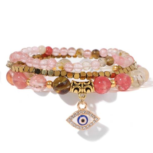 Bracelet Mauvais ¿Il Turc Chanceux Pour Hommes Et Femmes, Bracelets En Pierre De Mica Violet Naturel, Protection Des Bijoux, Ensemble De 3 Pièces
