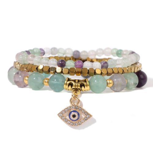 Bracelet Mauvais ¿Il Turc Chanceux Pour Hommes Et Femmes, Bracelets En Pierre De Mica Violet Naturel, Protection Des Bijoux, Ensemble De 3 Pièces