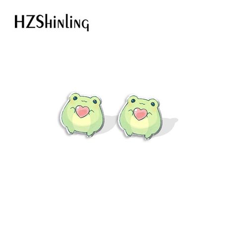 Boucles D'oreilles En Acrylique Animal Grenouille Verte De Dessin Animé Pour Femmes, Bijoux D'oreille Xy, Résine, Élection