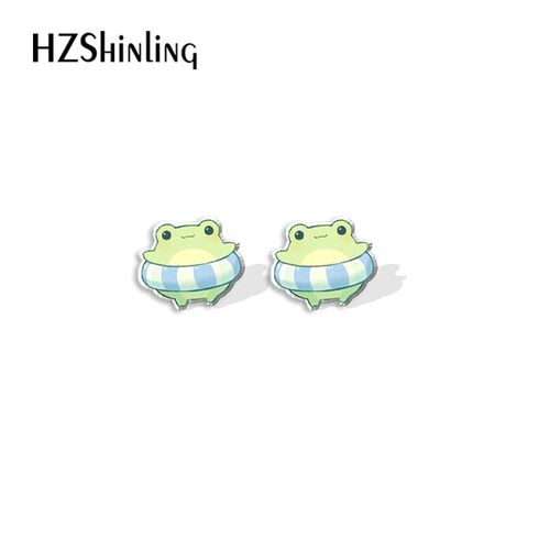 Boucles D'oreilles En Acrylique Animal Grenouille Verte De Dessin Animé Pour Femmes, Bijoux D'oreille Xy, Résine, Élection