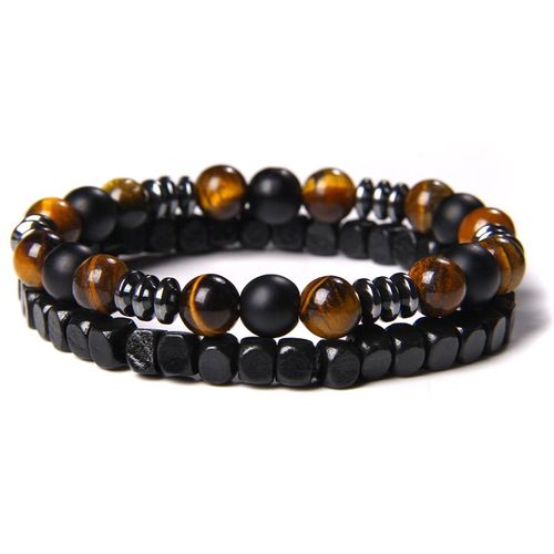 Bracelets À Breloques Carrés En Bois Noir Pour Femmes Et Hommes, Perles En Pierre D'oeil De Tigre Naturelle, Fait À La Main, Prière Extensible, Yoga Mala, 8 Mm