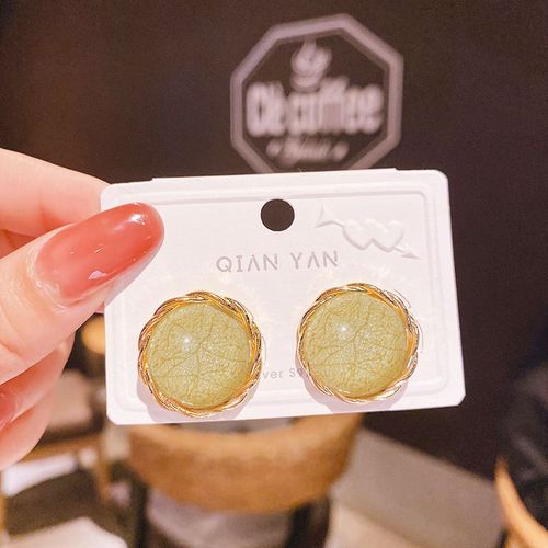 Boucles D'oreilles Rondes À Rayures De Marbre Vert, Couleur Or, Frange Aléatoire Sur Le Côté En Métal, Jaune, Géométrique, Décoration D'oreille, Nouvelle Collection 2023