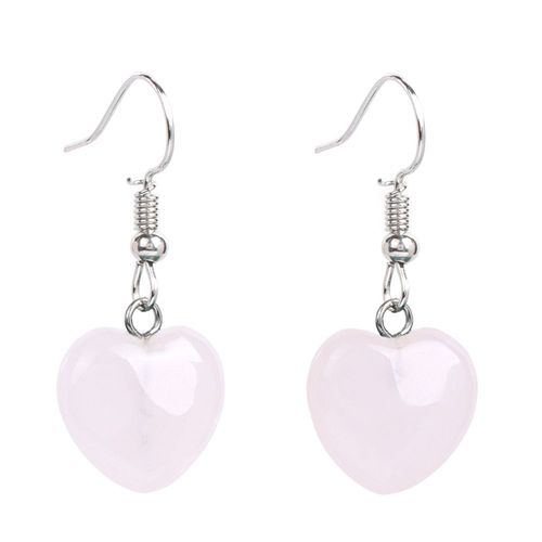 Boucles D'oreilles En Forme De C¿Ur En Cristal Rose, Pendentif En Pierre Naturelle, Quartz Rose, Bijoux Pour Femmes Et Filles