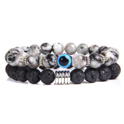 Bracelets En Pierre De Lave Naturelle Pour Hommes Et Femmes, Ensemble De Bijoux Vintage Yogo Mala, Double Chaîne Élastique, Oeil De Tigre