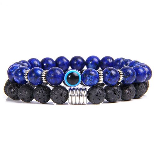 Bracelets En Pierre De Lave Naturelle Pour Hommes Et Femmes, Ensemble De Bijoux Vintage Yogo Mala, Double Chaîne Élastique, Oeil De Tigre