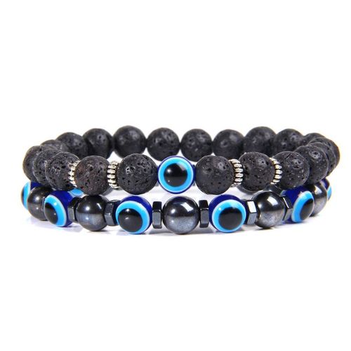 Bracelets En Pierre De Lave Naturelle Pour Hommes Et Femmes, Ensemble De Bijoux Vintage Yogo Mala, Double Chaîne Élastique, Oeil De Tigre