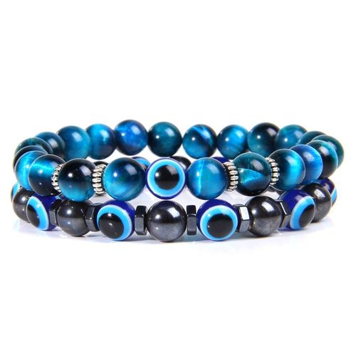 Bracelets En Pierre De Lave Naturelle Pour Hommes Et Femmes, Ensemble De Bijoux Vintage Yogo Mala, Double Chaîne Élastique, Oeil De Tigre