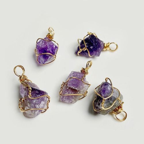 Pendentif En Quartz Naturel Brut Irrégulier, Améthystes Enveloppés En Cuivre, Breloques En Cristal Pour La Fabrication De Bijoux, Accessoires Artisanaux Diy