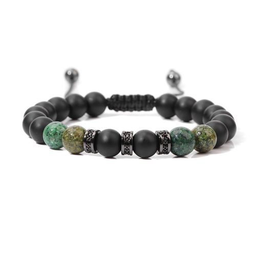 Bracelet De Perles Noires Pour Homme, Carte D'massage Jaspe, Corde Tressée, Bijoux De Guérison, Cadeau Pour Couple, Nouvelle Mode, 8mm