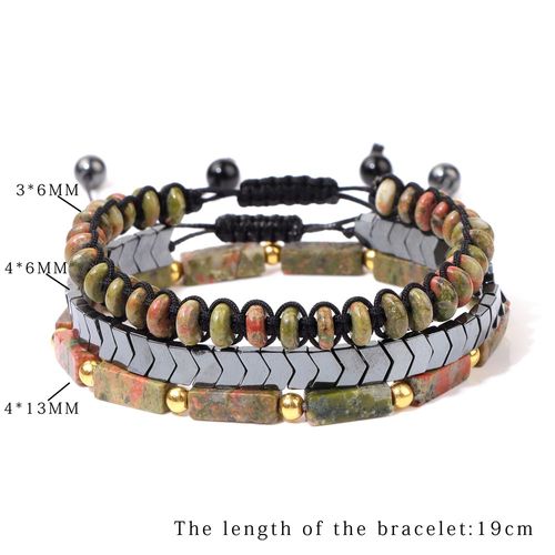 Ensemble De Bracelets En Pierre D'hématite Pour Hommes Et Femmes, Cristal Naturel, Perles Unakite, Bracelets De Mode, Bijoux Masculins, Ensemble De 3 Pièces
