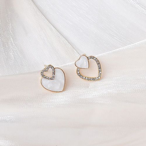 Boucles D'oreilles Coeur D'amour Creux Pour Femmes, Bijoux D'oreille Bohème, Émail Beige, Brillant, Insolite, Coréen, Alolls