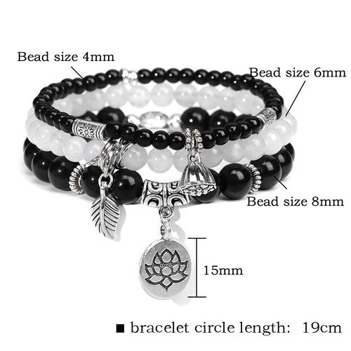 Ensemble De Bracelets En Pierre Naturelle Pour Hommes Et Femmes, Bracelets À Breloques En Cuir Chevelu, Agate Blanche, Ensemble De Bracelets Pour Couples, Yoga, Mala, 3 Pièces