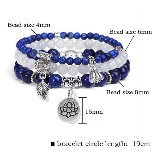 Ensemble De Bracelets En Pierre Naturelle Pour Hommes Et Femmes, Bracelets À Breloques En Cuir Chevelu, Agate Blanche, Ensemble De Bracelets Pour Couples, Yoga, Mala, 3 Pièces