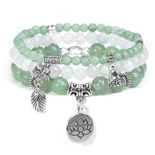 Ensemble De Bracelets En Pierre Naturelle Pour Hommes Et Femmes, Bracelets À Breloques En Cuir Chevelu, Agate Blanche, Ensemble De Bracelets Pour Couples, Yoga, Mala, 3 Pièces