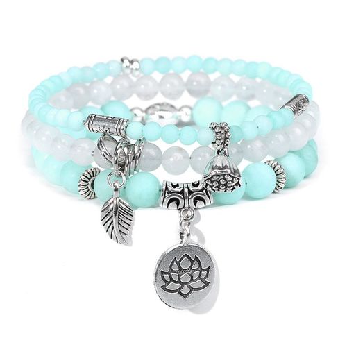 Ensemble De Bracelets En Pierre Naturelle Pour Hommes Et Femmes, Bracelets À Breloques En Cuir Chevelu, Agate Blanche, Ensemble De Bracelets Pour Couples, Yoga, Mala, 3 Pièces
