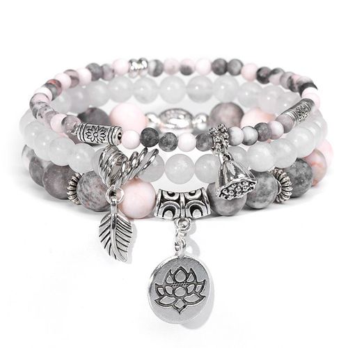 Ensemble De Bracelets En Pierre Naturelle Pour Hommes Et Femmes, Bracelets À Breloques En Cuir Chevelu, Agate Blanche, Ensemble De Bracelets Pour Couples, Yoga, Mala, 3 Pièces