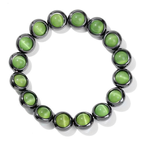 Bracelet En Perles ¿Il De Chat Blanc Pour Femmes, Bijoux En Hématite, Donuts, En Pierre Naturelle, Élastique, À La Mode
